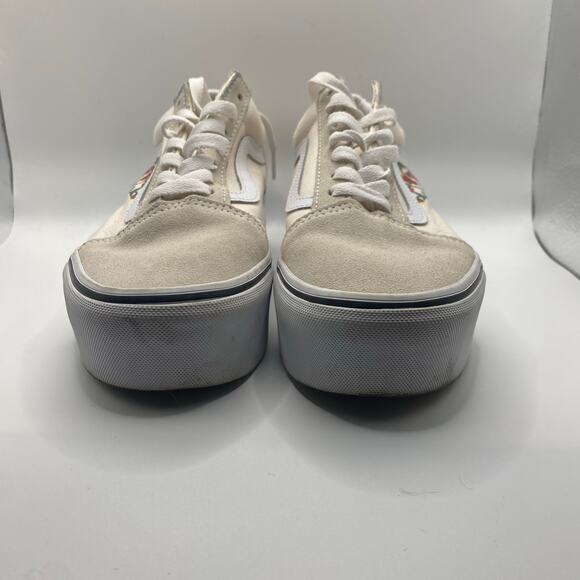 Vans Old Skool Platform Sneakers 7 Floral Embroidered Cream White Skate Shoes - Picture 2 of 8